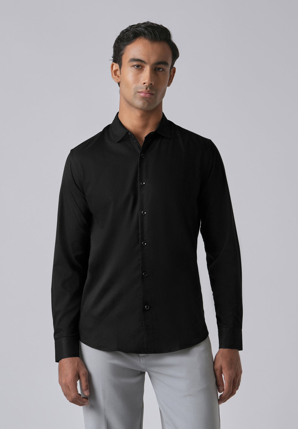 Black Cotton Stretch Plain Shirt