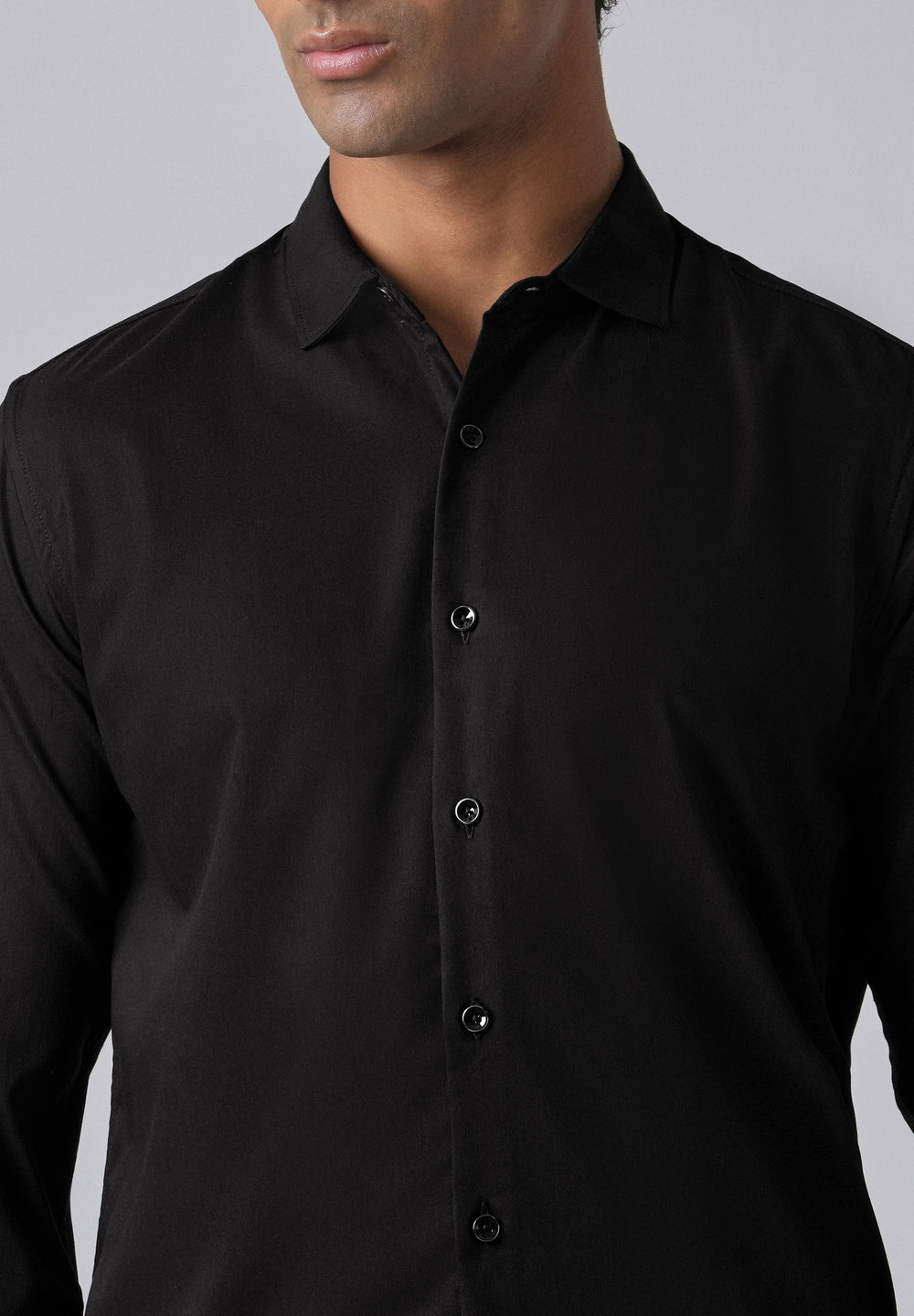Black Cotton Stretch Plain Shirt