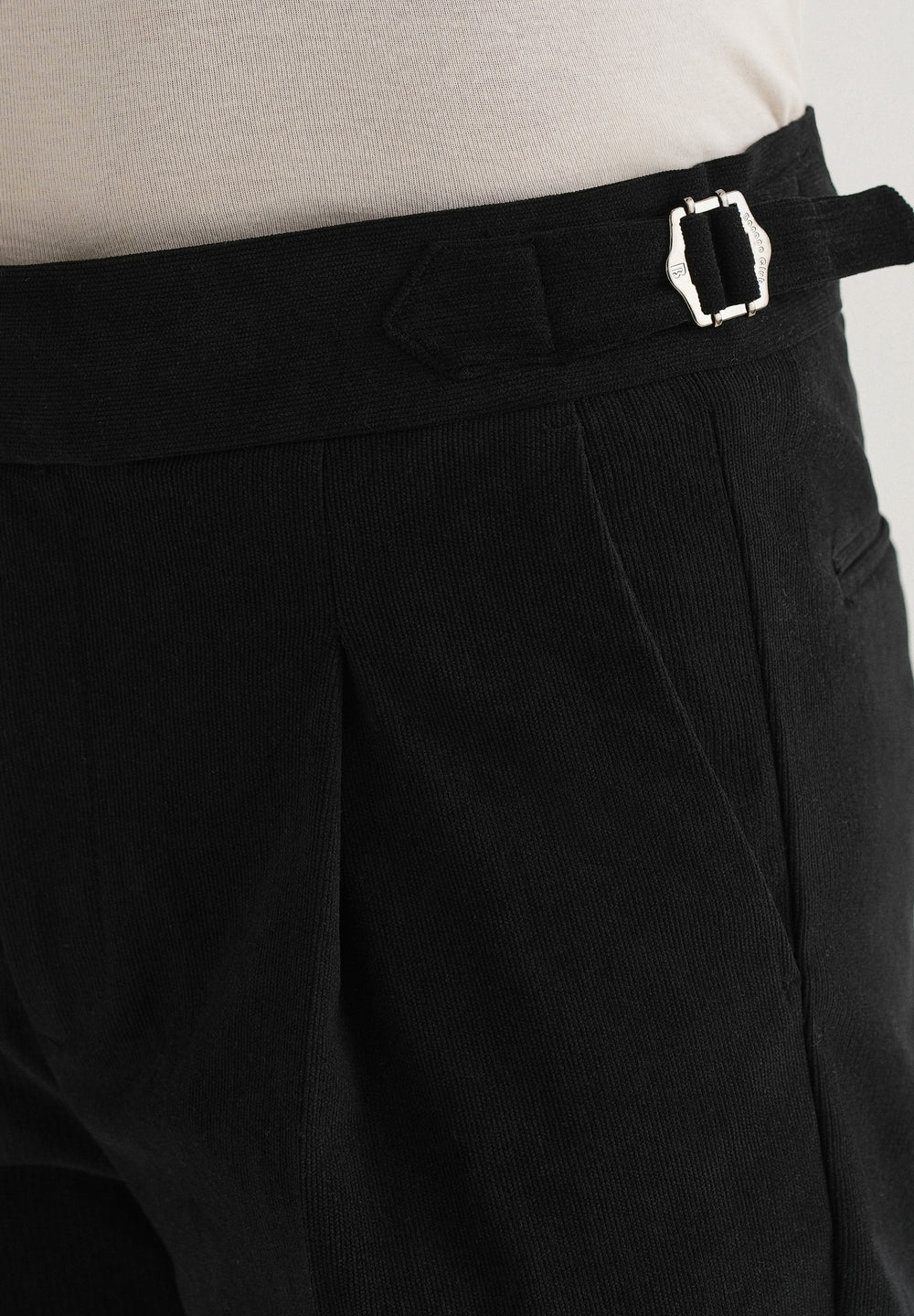 Navy Blue Pleated Corduroy Gurkha Pant