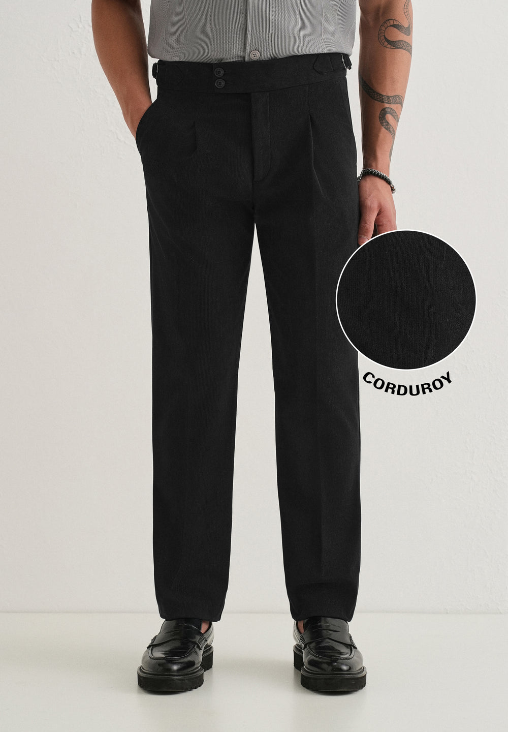 Navy Blue Pleated Corduroy Gurkha Pant