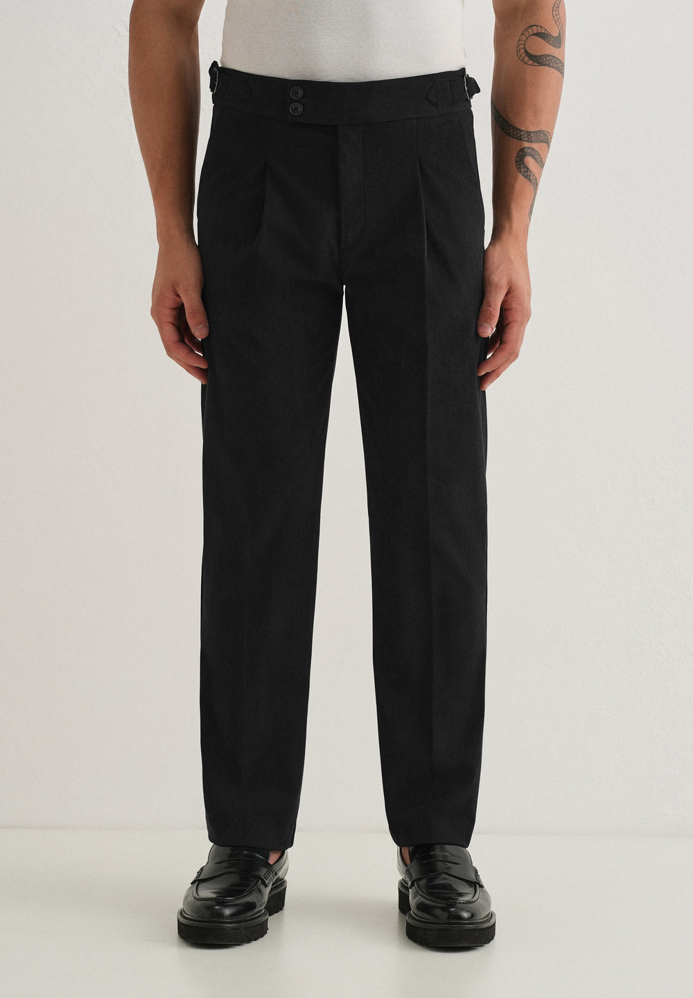 Navy Blue Pleated Corduroy Gurkha Pant