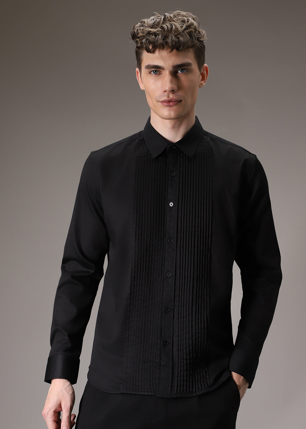 Black Pleated Designer Shirt