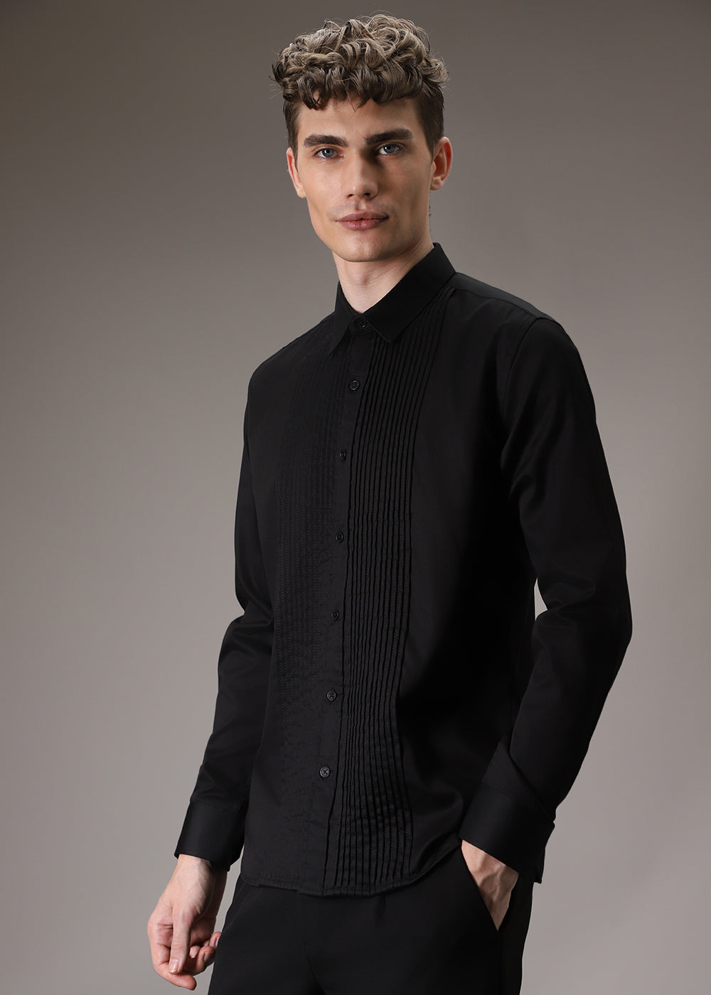 Black Pleated Designer Shirt