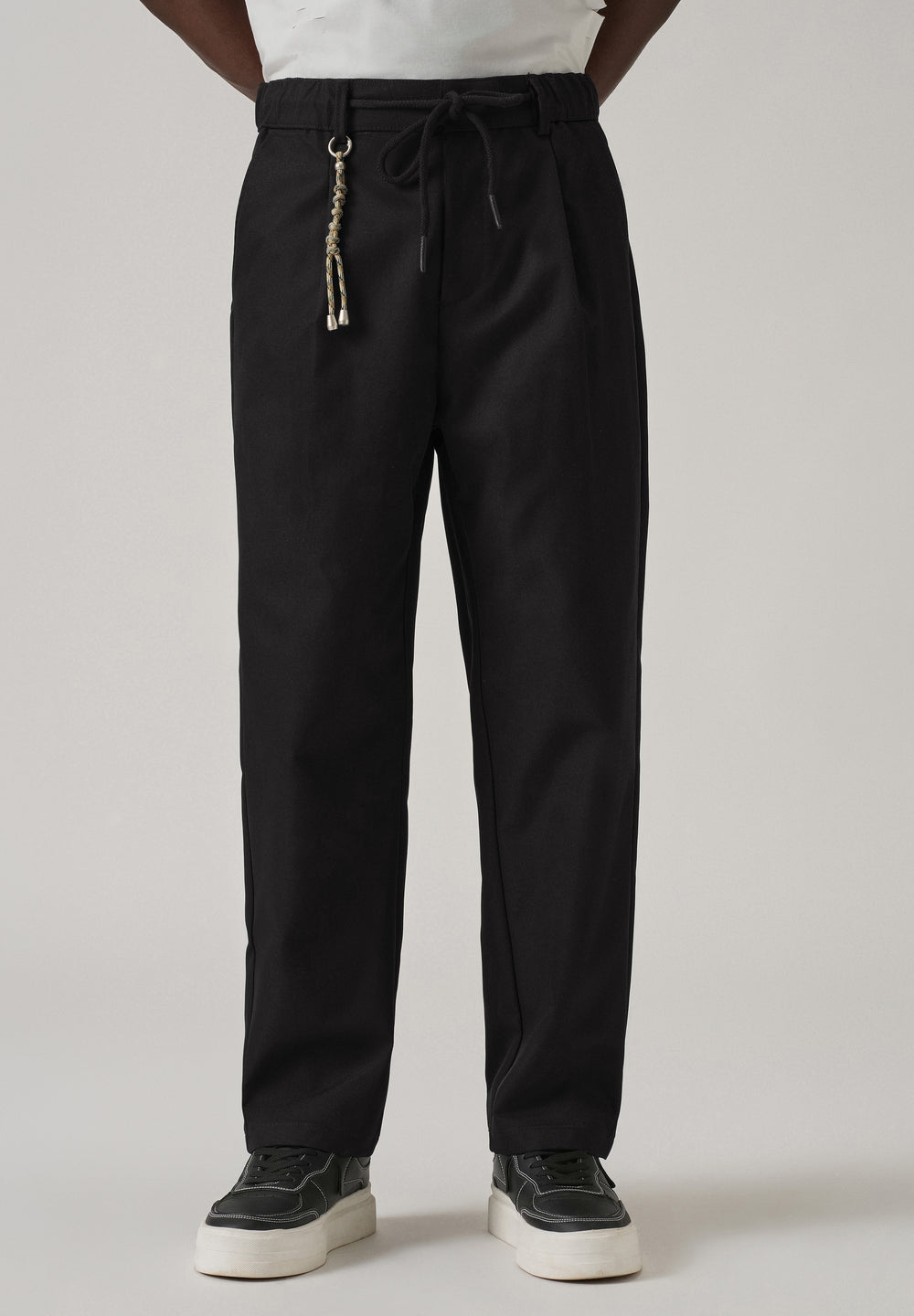 Black Pleated Drawstring Pant