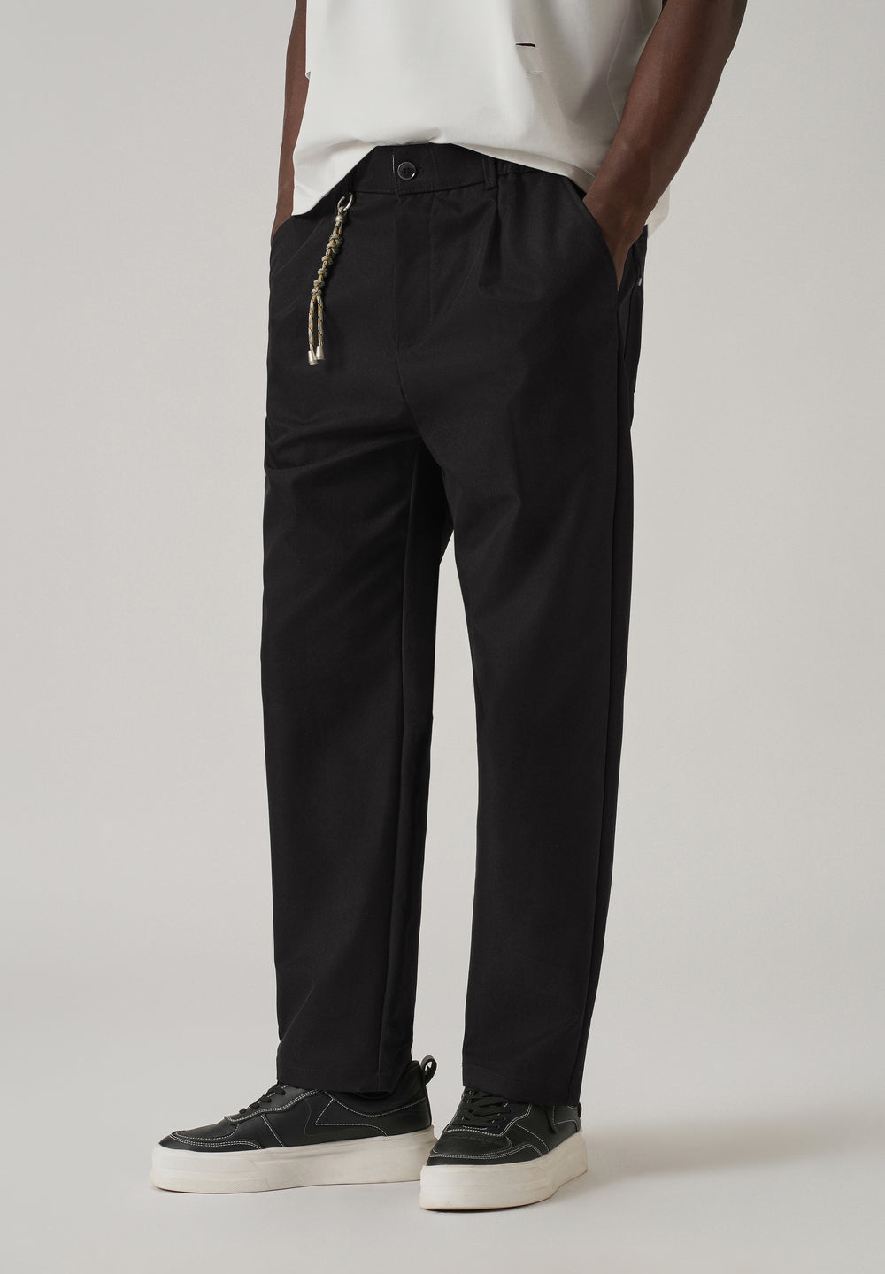 Black Pleated Drawstring Pant