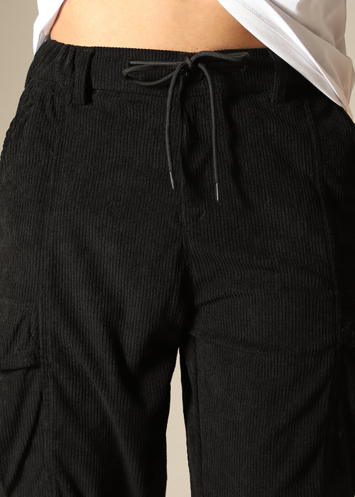 Black Pocket Cargo Corduroy Pant