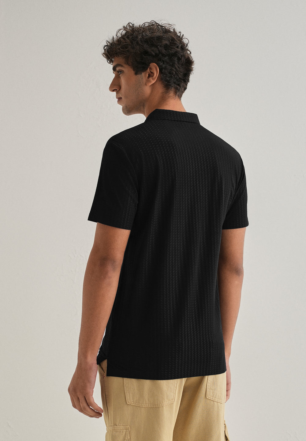 Black Polo Collar Printed Seamless T-shirt