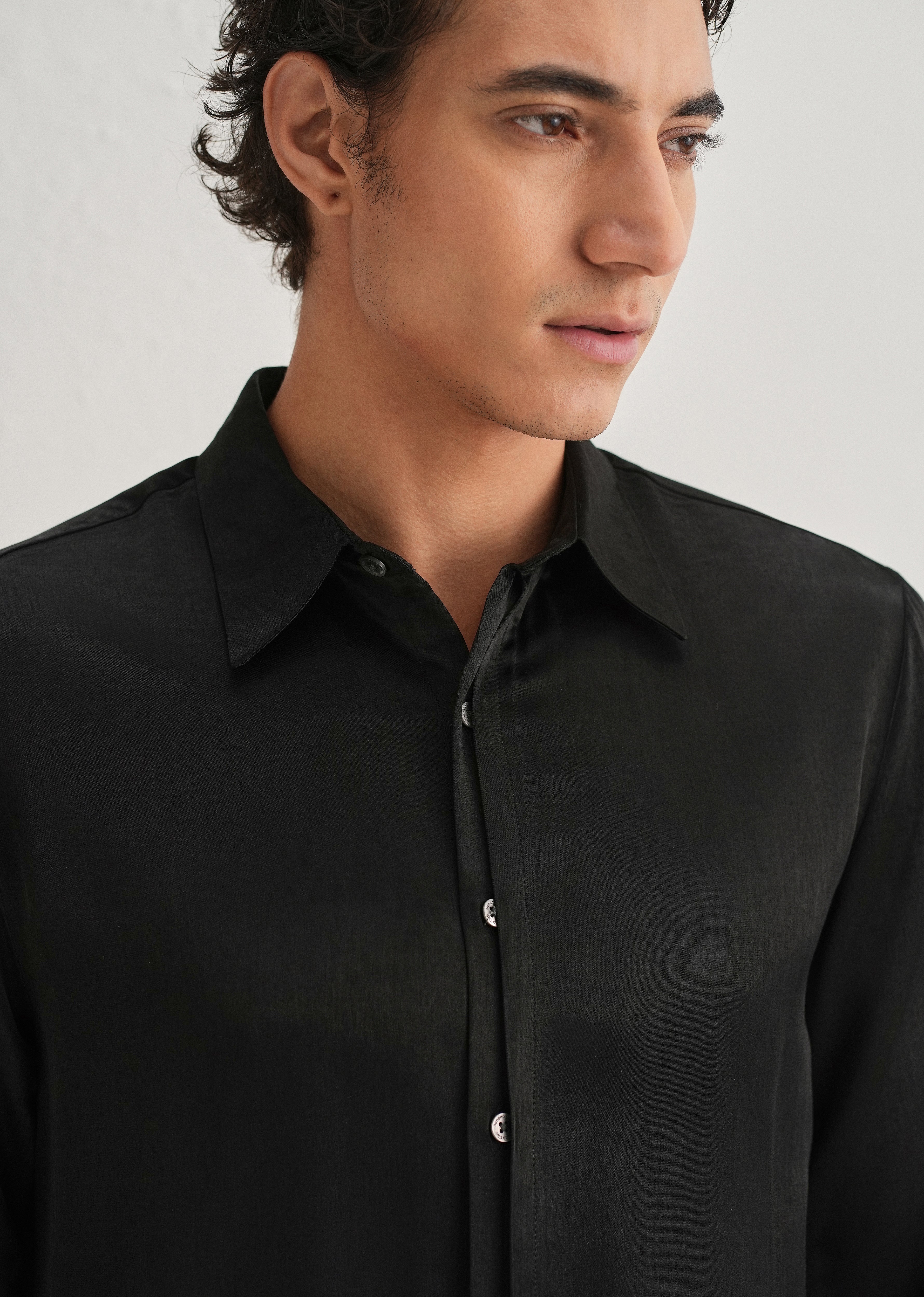 Black Premium Leather-Look Satin Finish Shirt