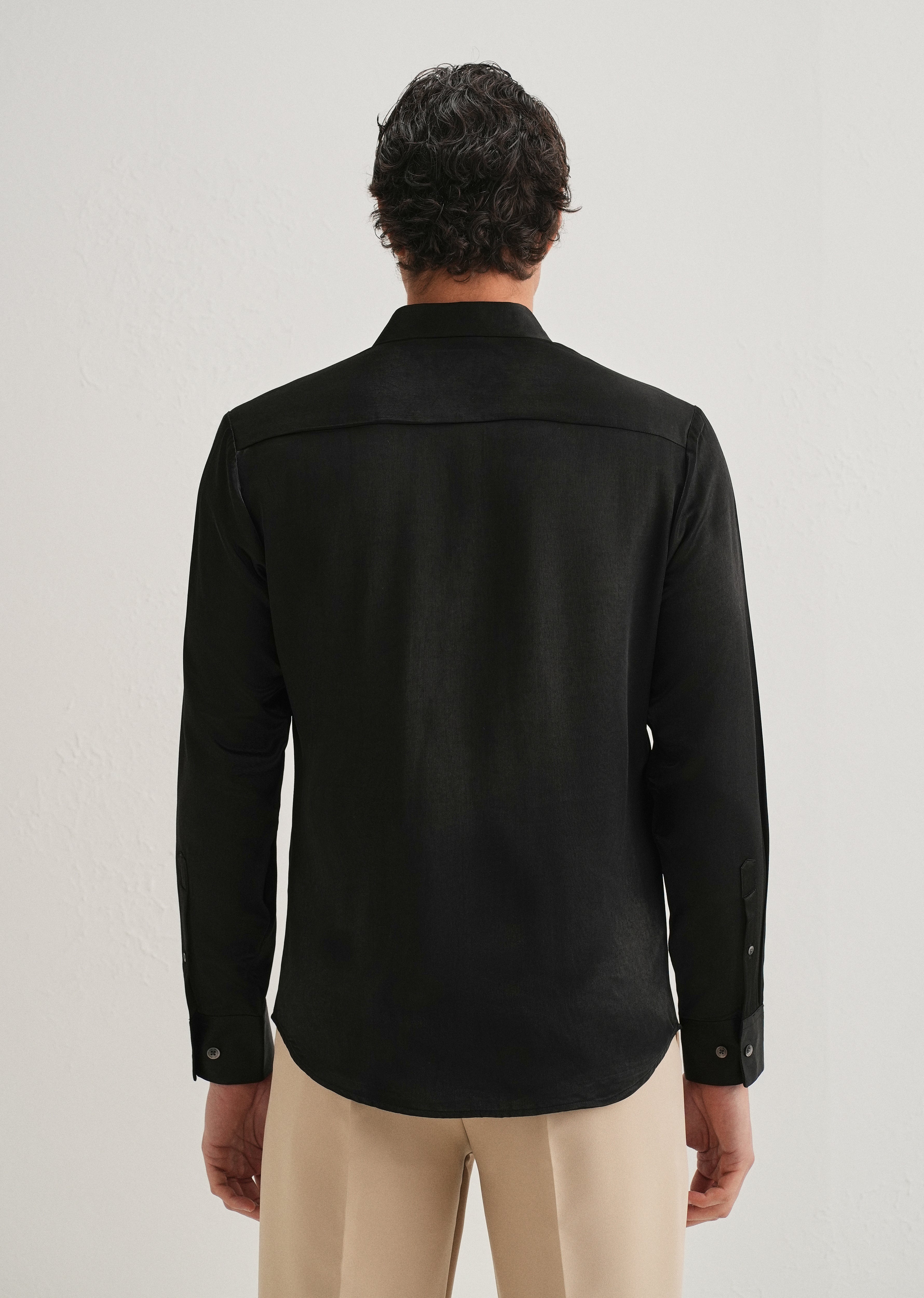 Black Premium Leather-Look Satin Finish Shirt