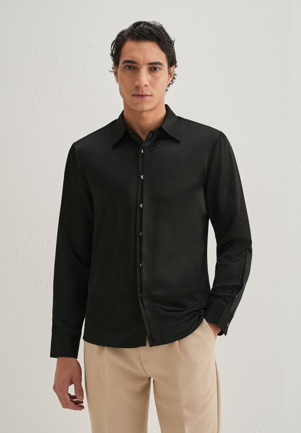 Black Premium Leather-Look Satin Finish Shirt