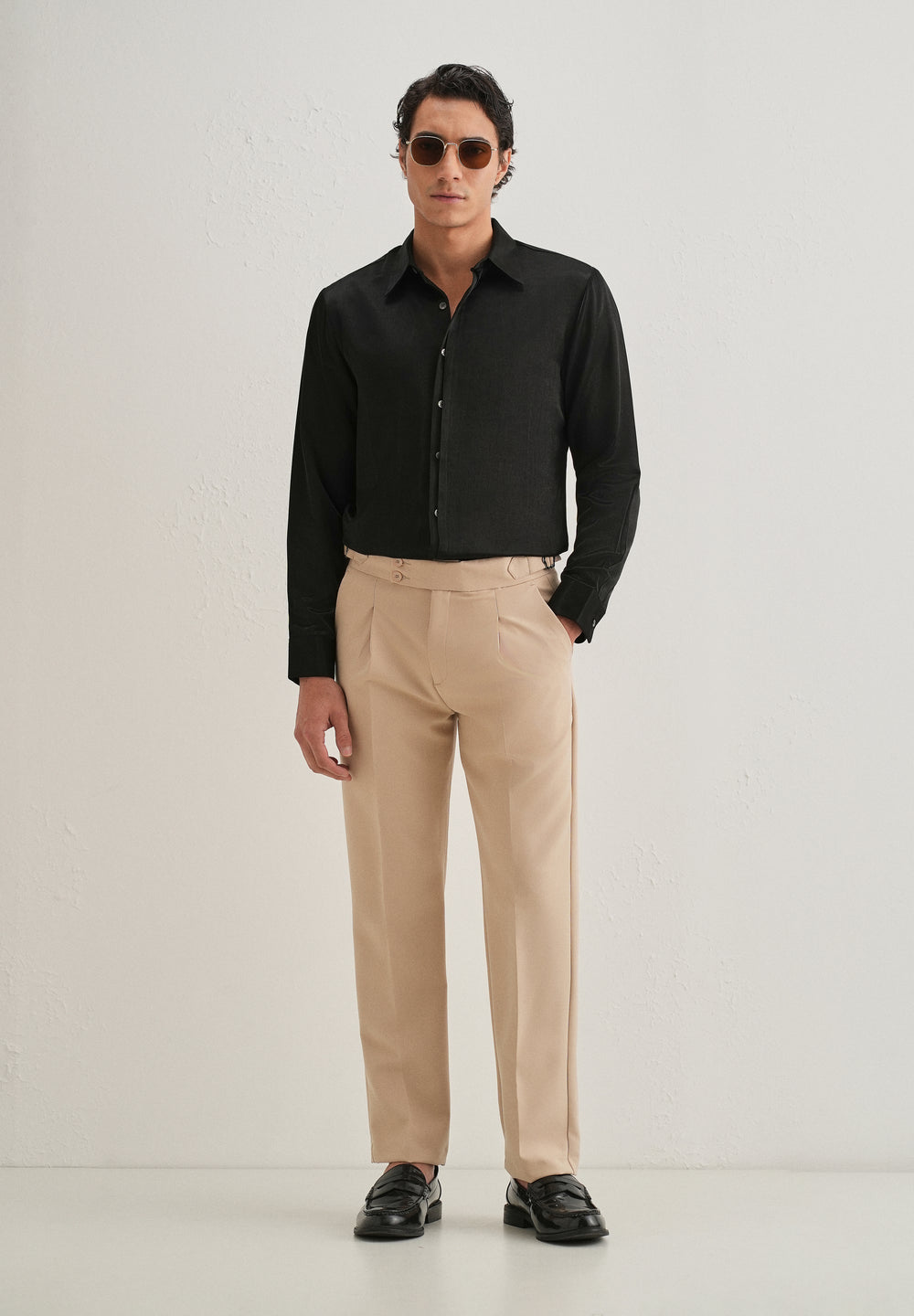 Black Premium Leather-Look Satin Finish Shirt