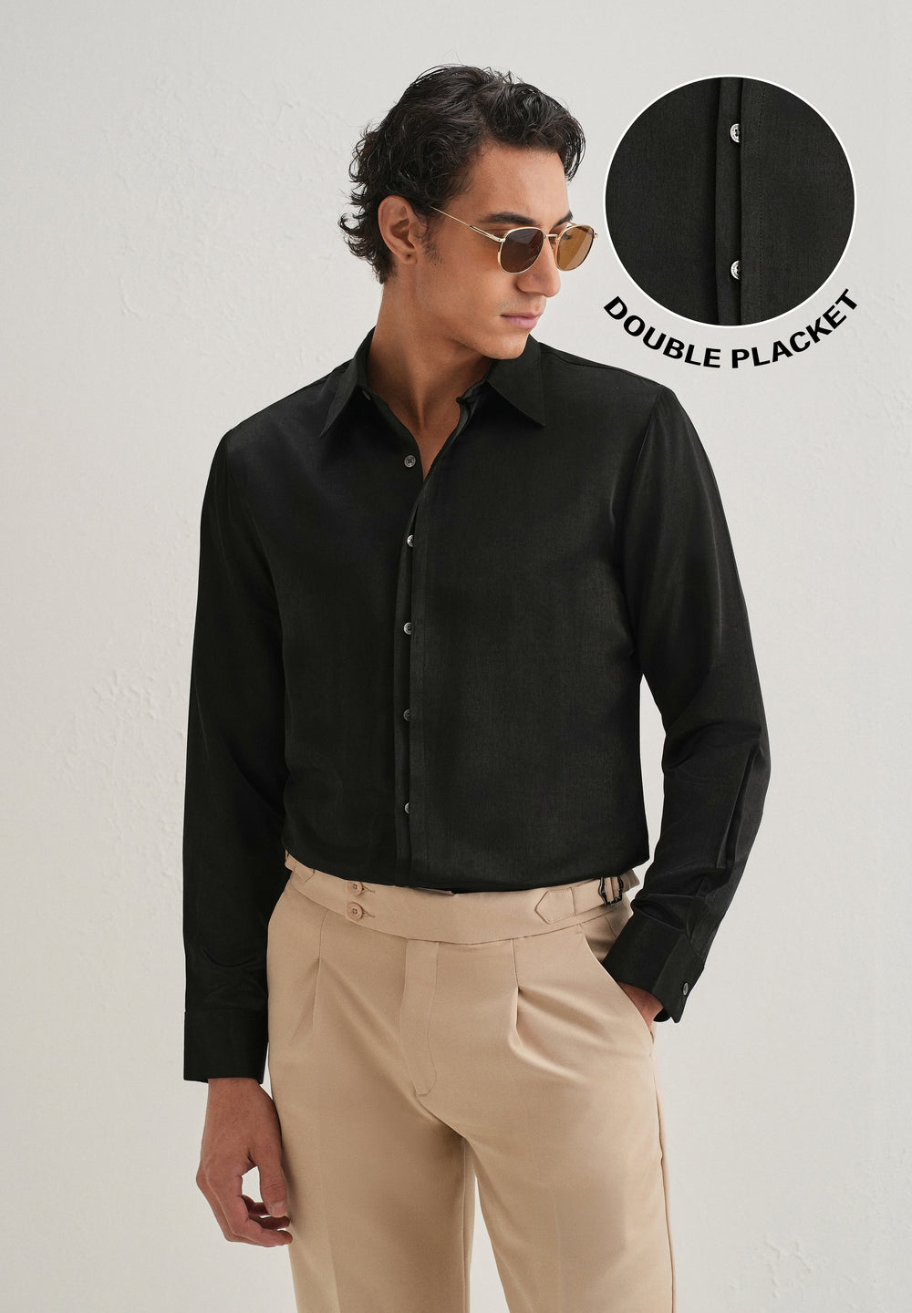 Black Premium Leather-Look Satin Finish Shirt