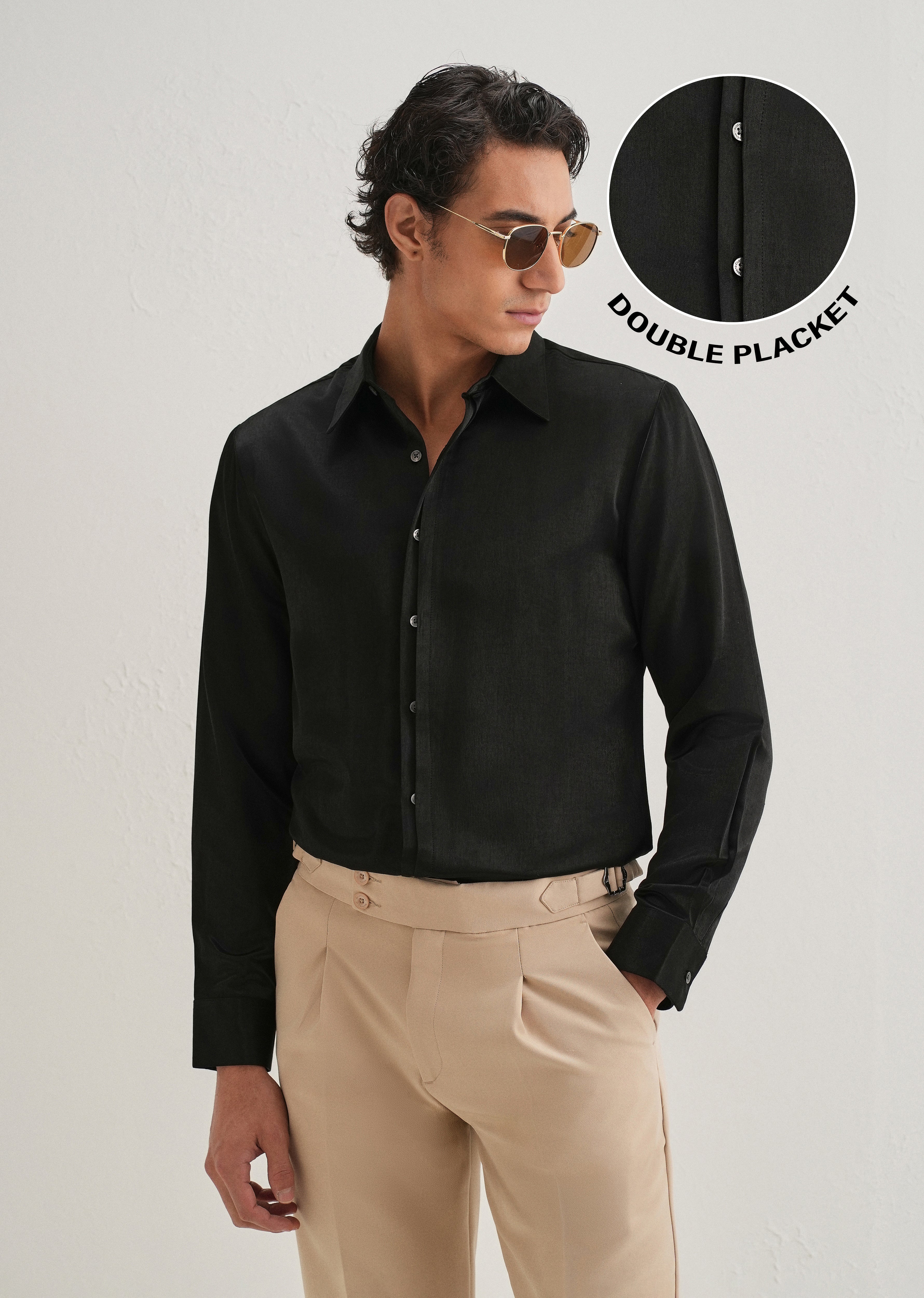 Black Premium Leather-Look Satin Finish Shirt