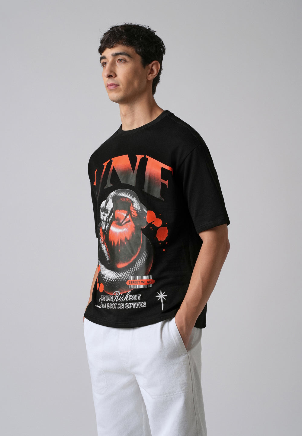 Black Print Relaxed Fit T- shirt