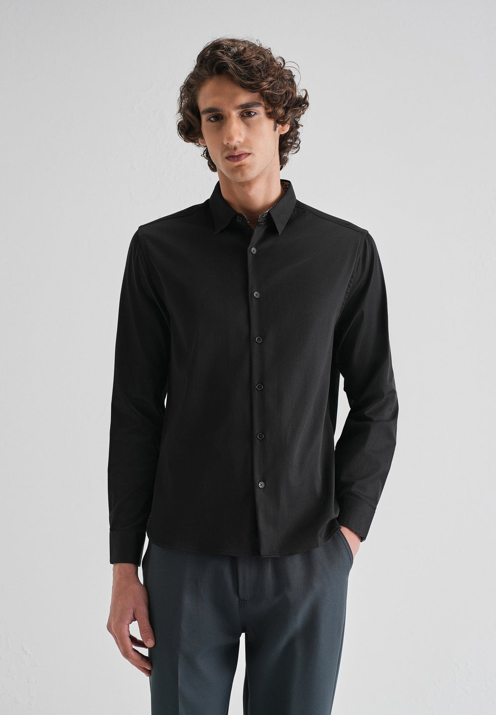 Black Printed Cuff Shirt