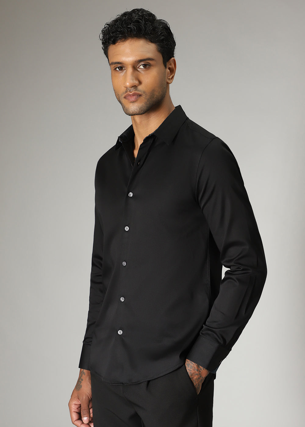 Black Printed Cuff Shirt