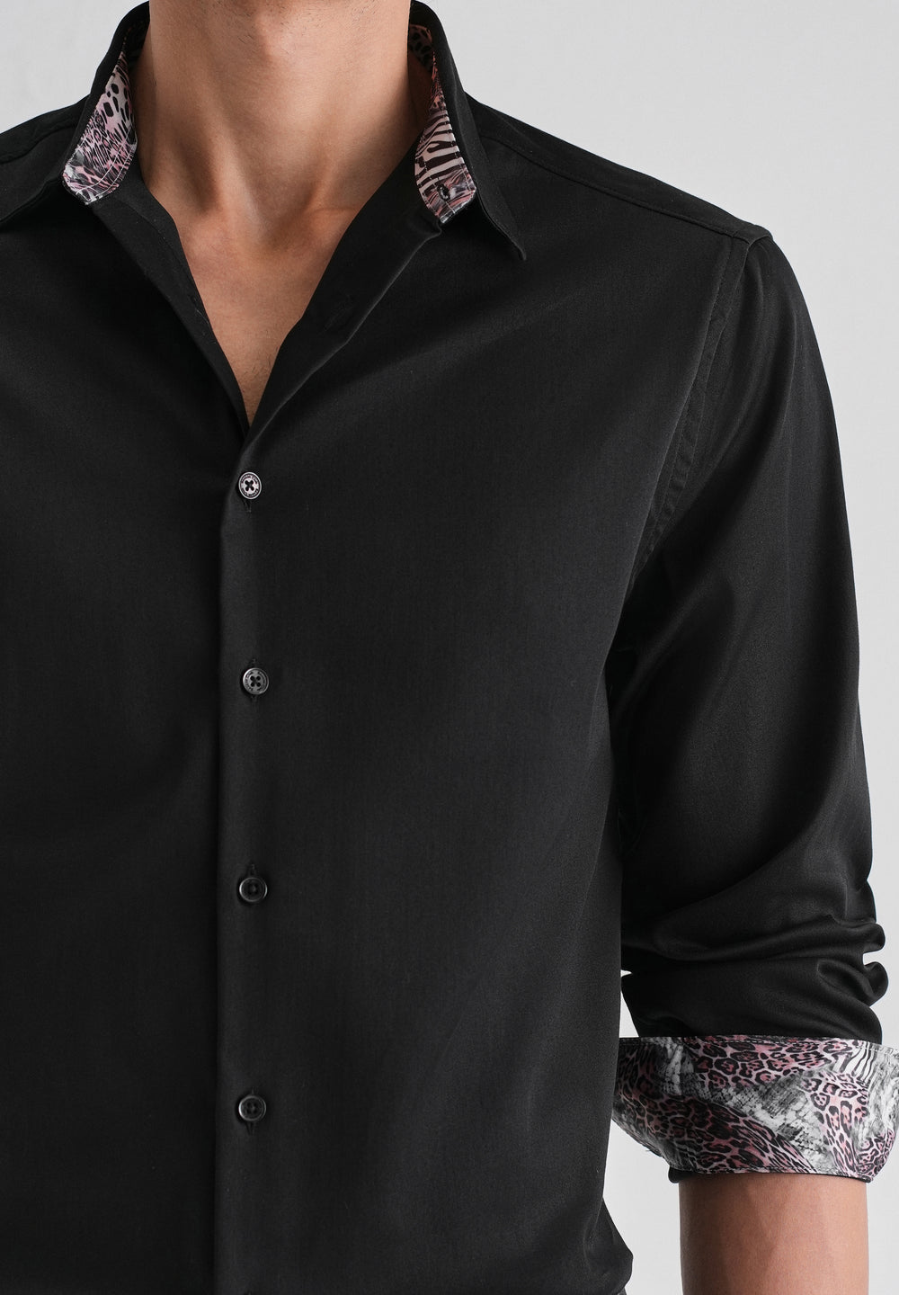 Black Printed Cuff Shirt