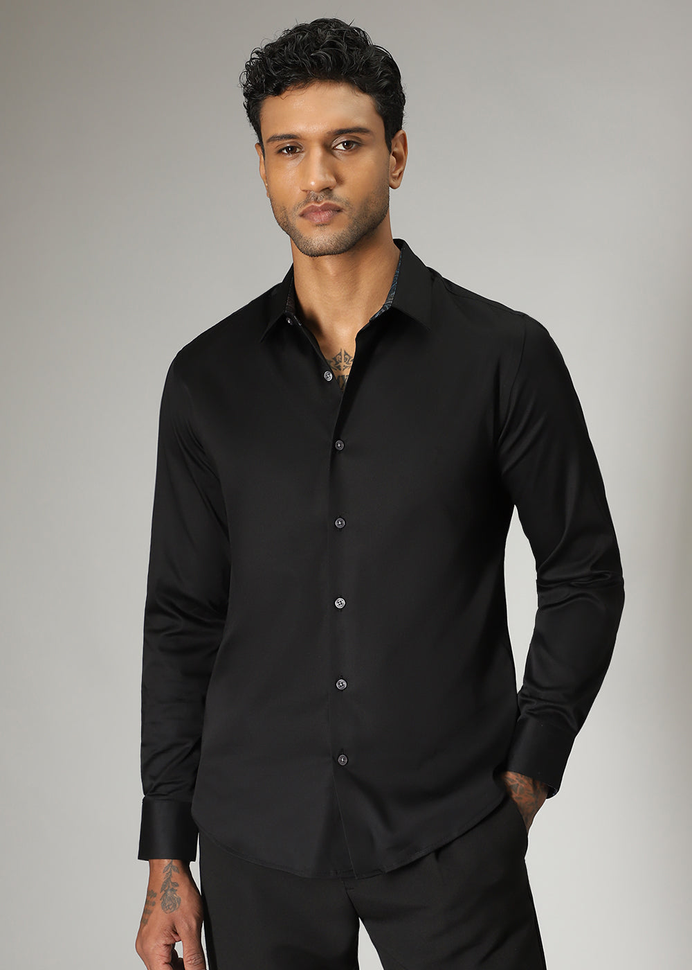 Black Printed Cuff Shirt