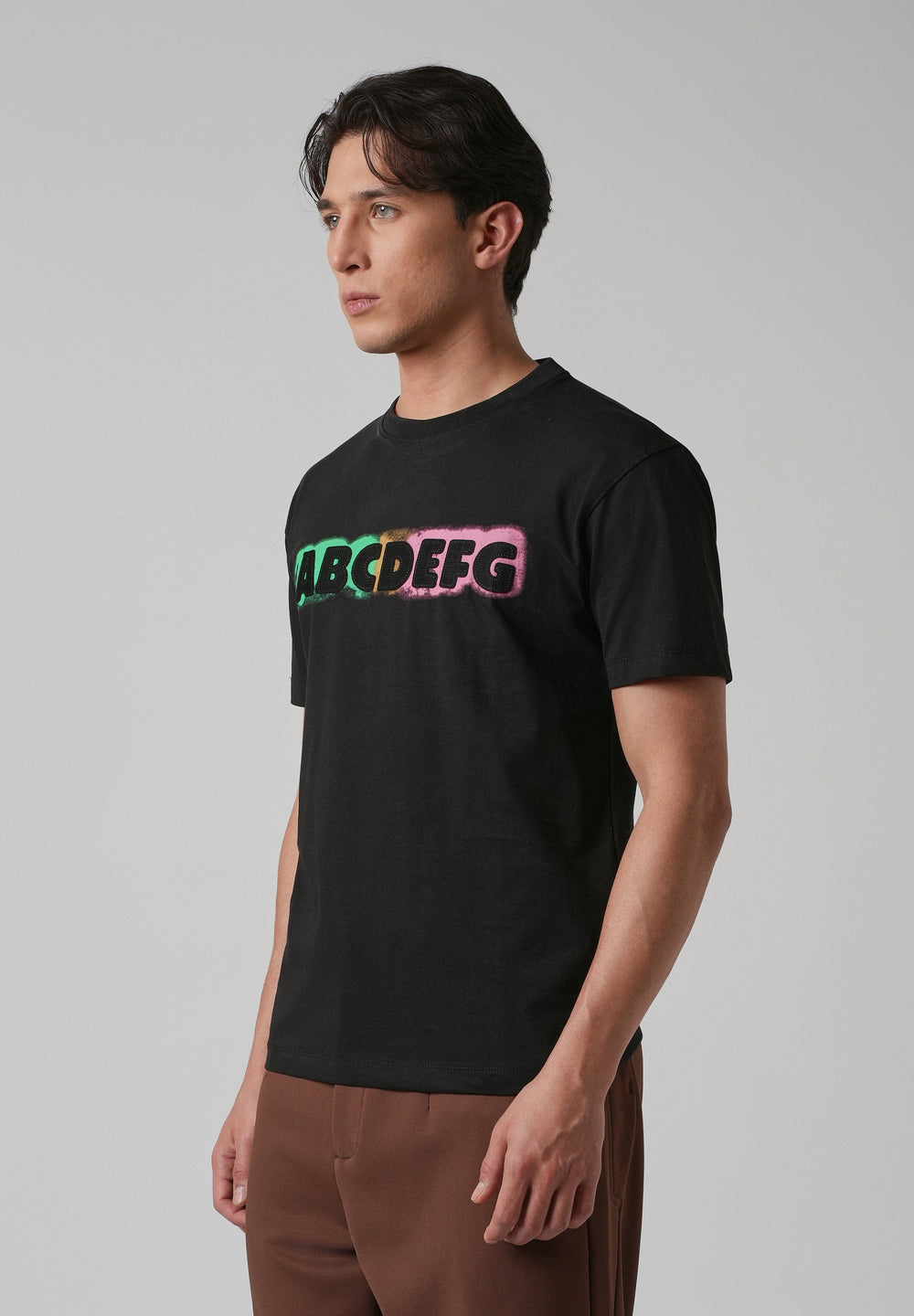 Black Embossed Printed Slim Fit T-shirt