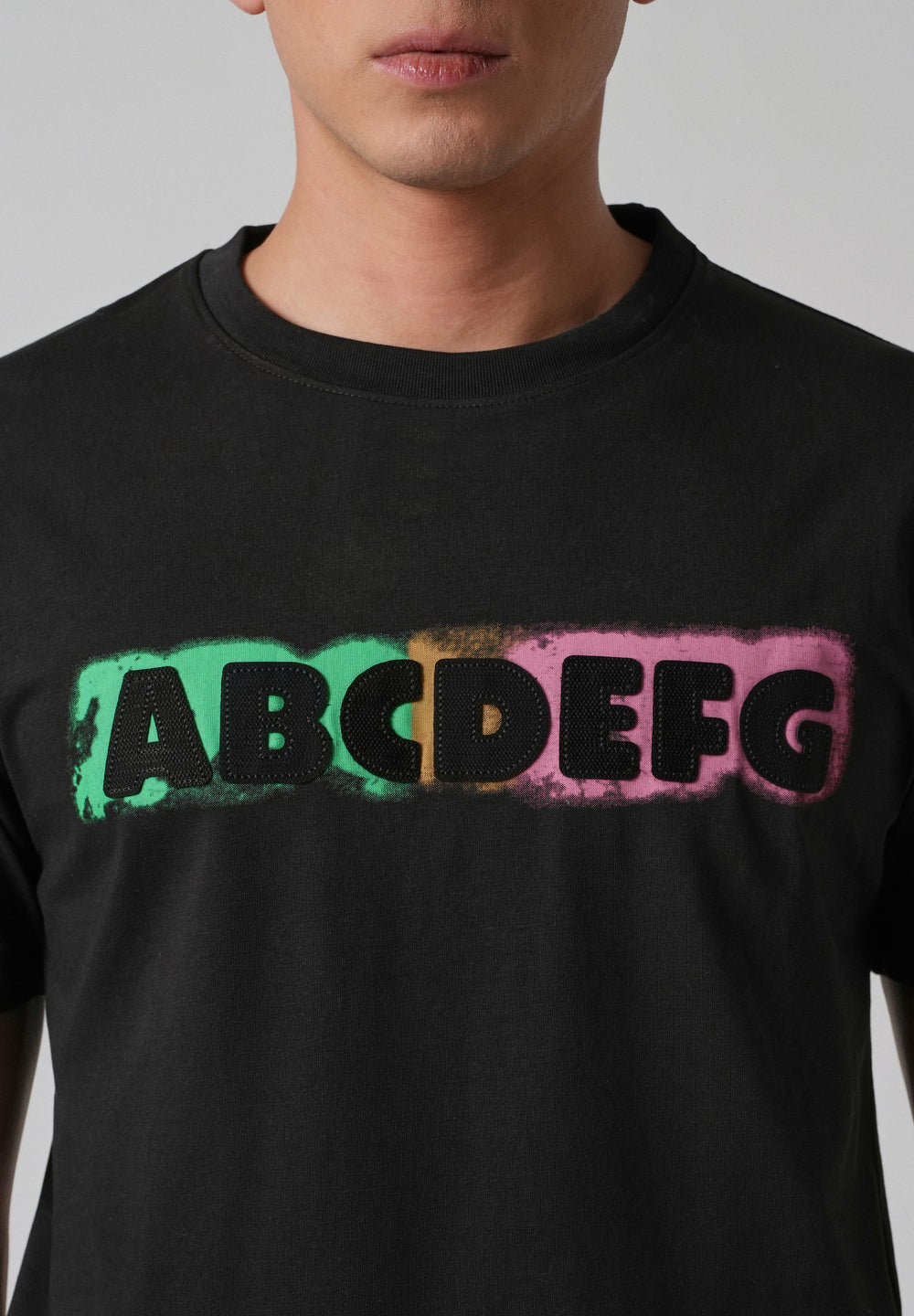 Black Embossed Printed Slim Fit T-shirt