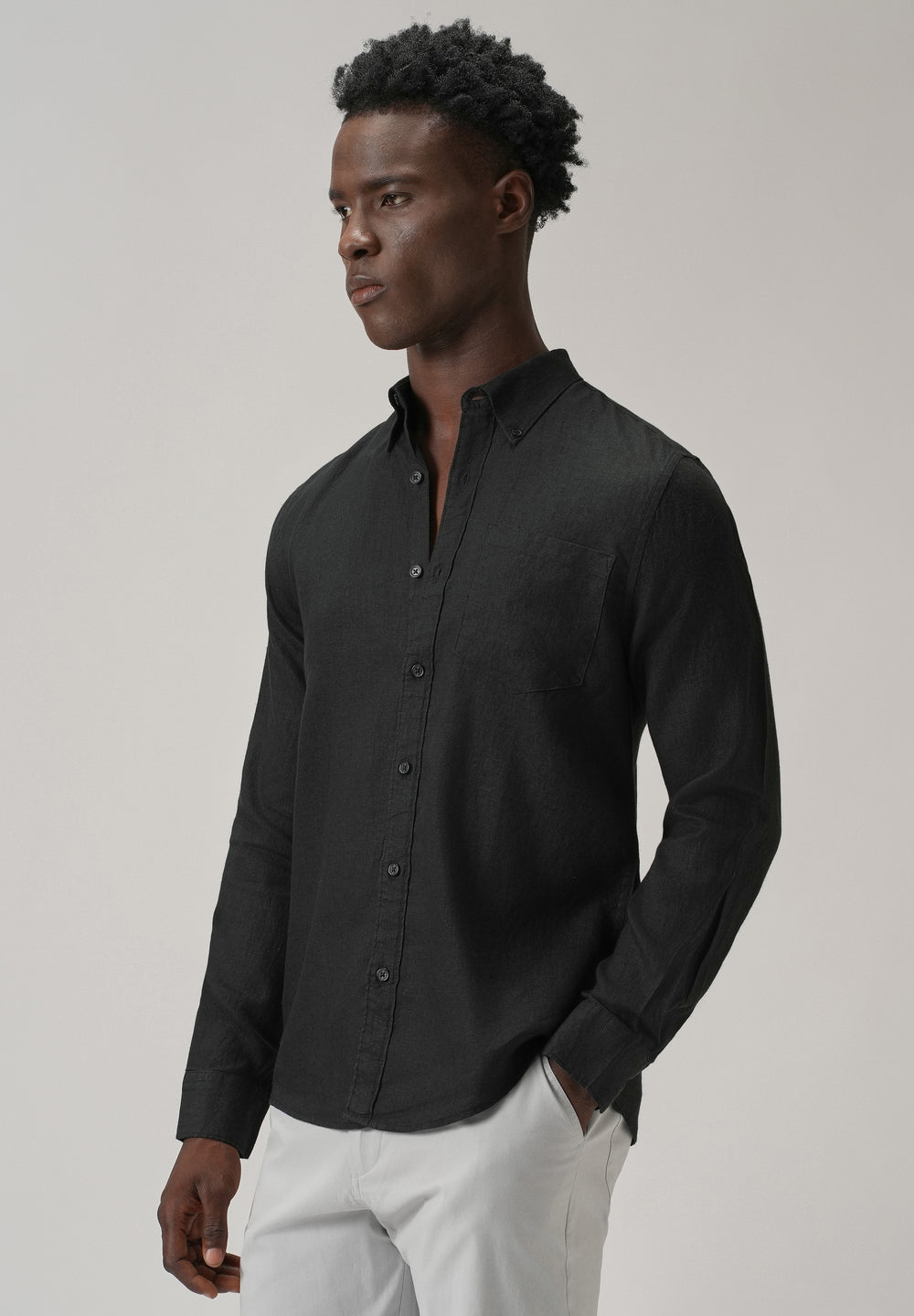 100% Pure Black Linen Shirt