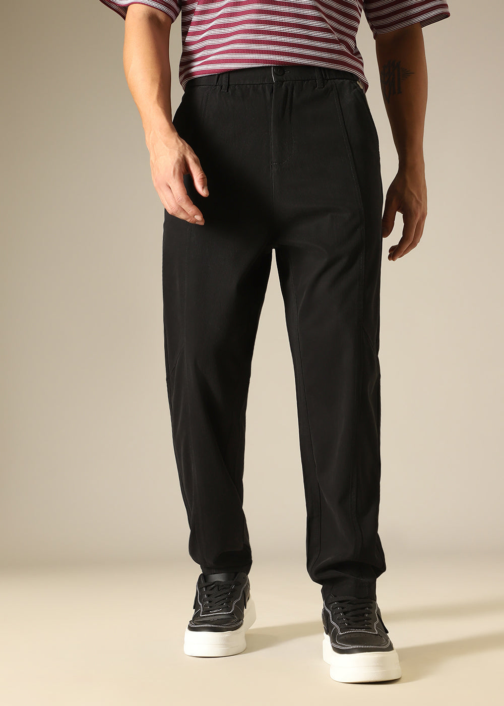 Black Striped Relaxed Fit Trouser