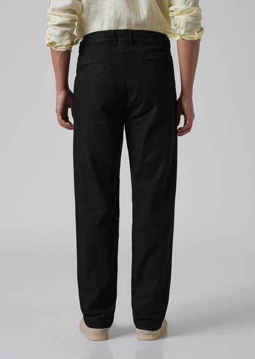 Black Linen-Look Cotton Trousers