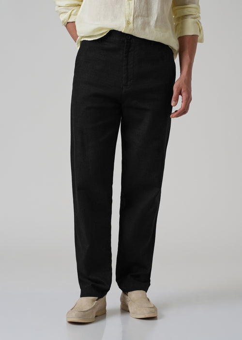 Black Linen-Look Cotton Trousers