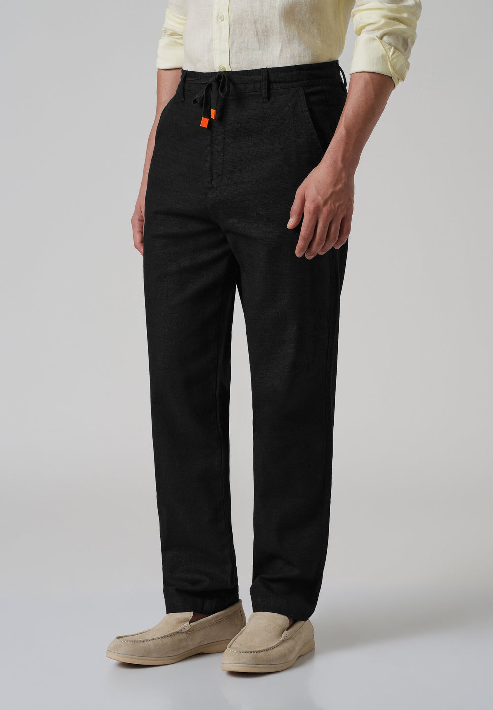 Black Linen-Look Cotton Trousers