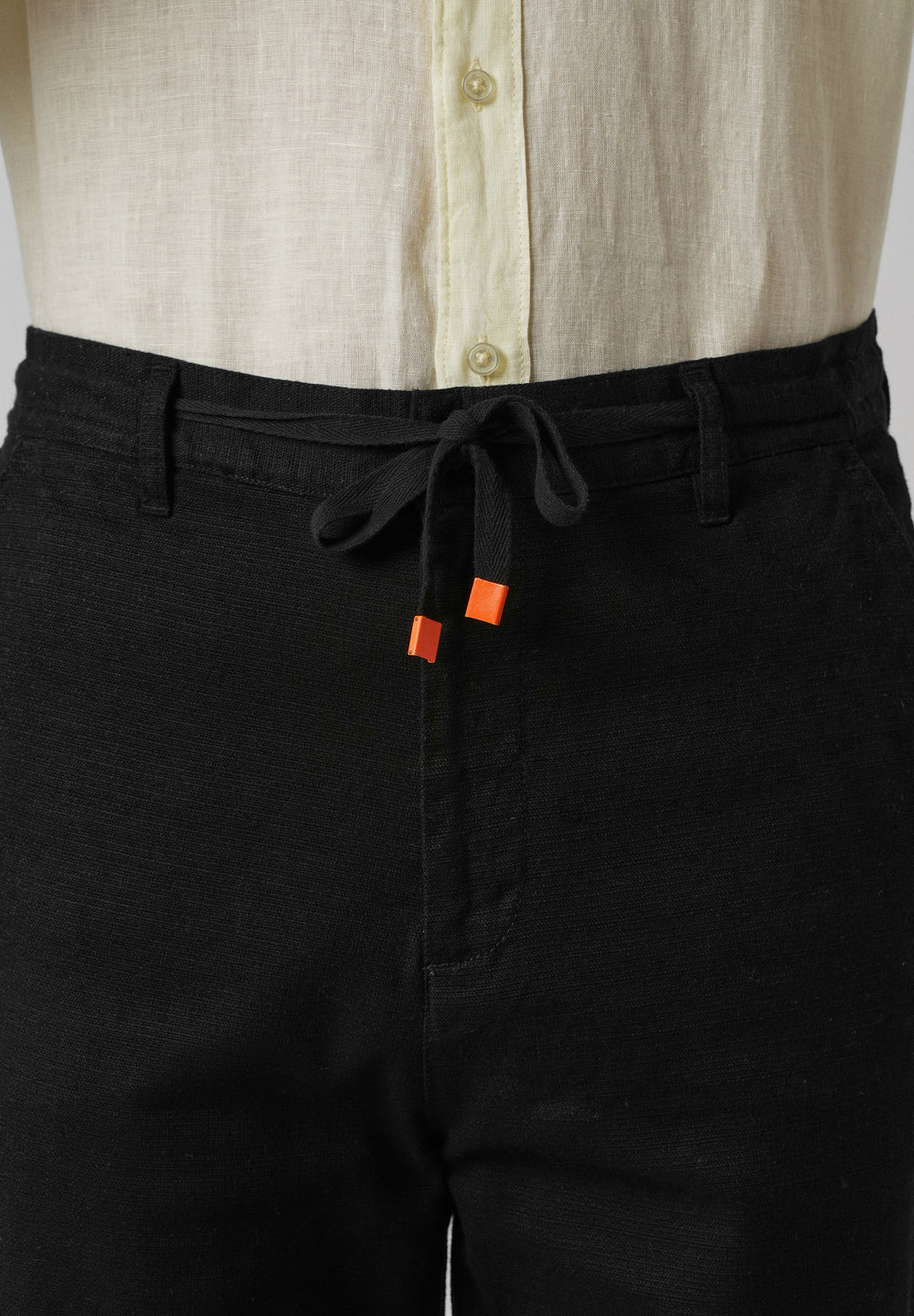 Black Linen-Look Cotton Trousers