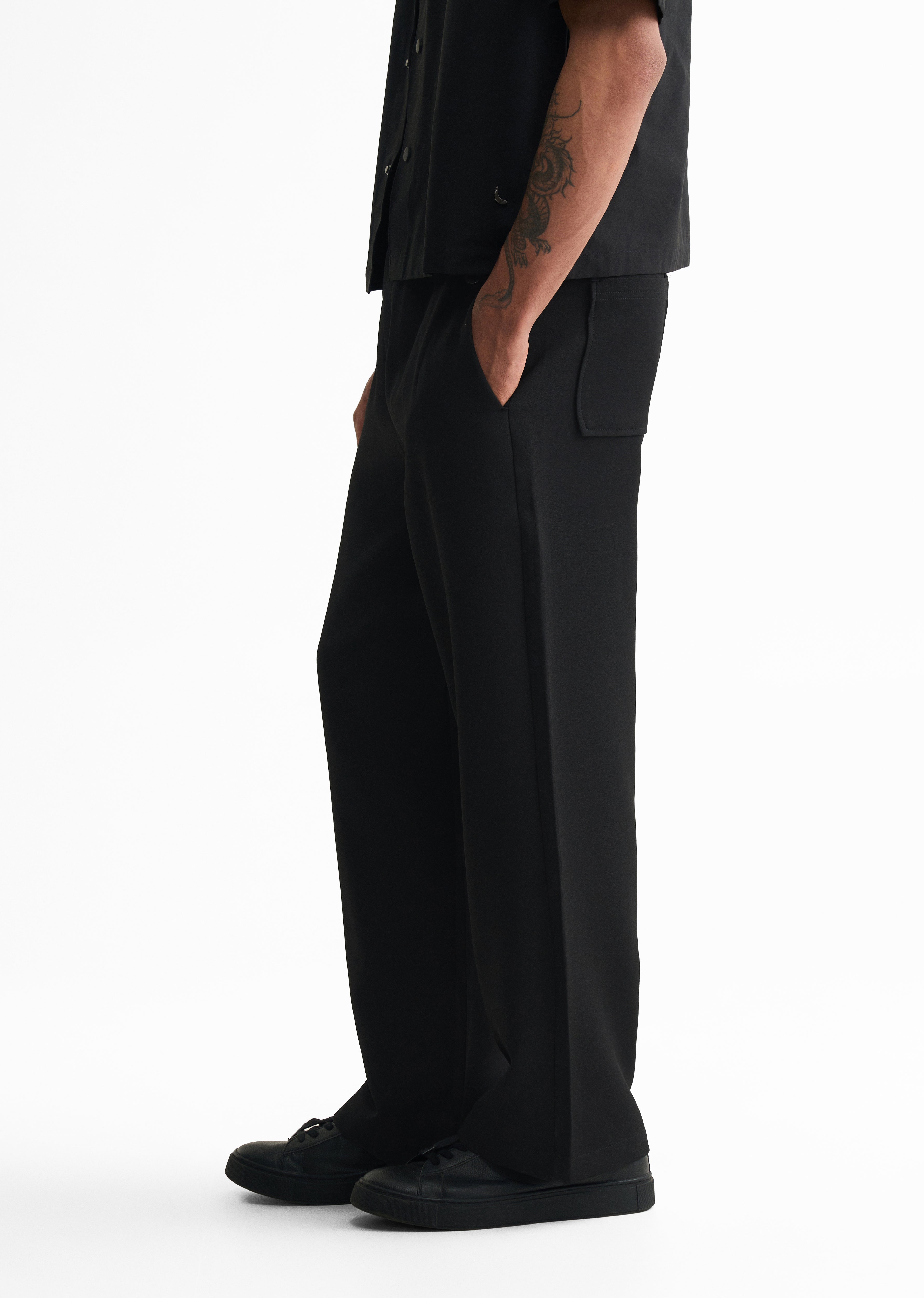 Black Relaxed Fit Drawstring Pant