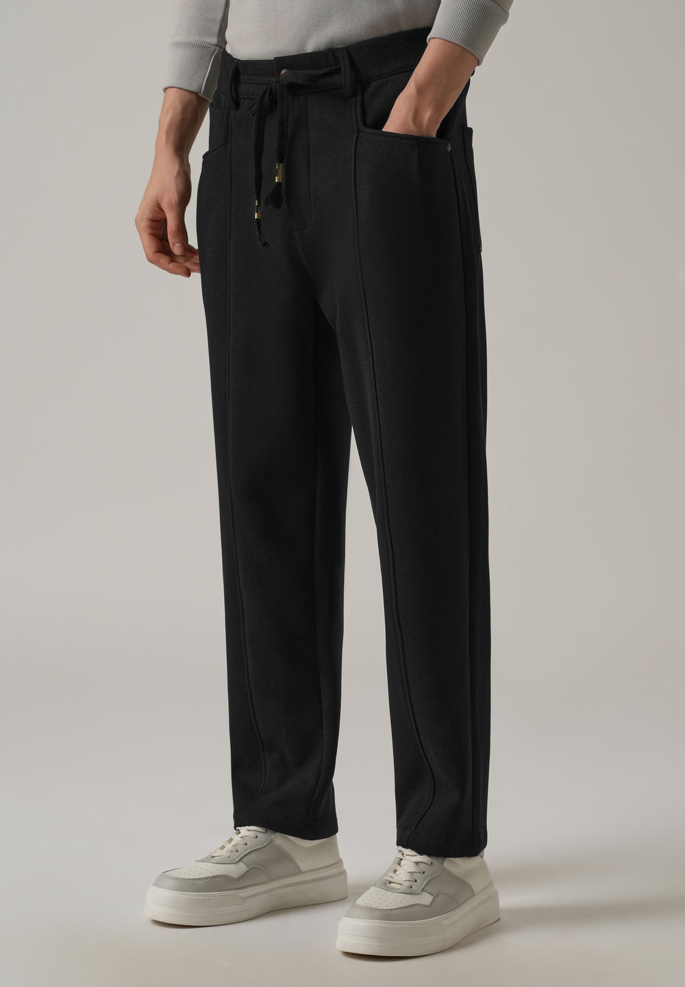 Black Corduroy Relaxed Fit Drawstring Pant