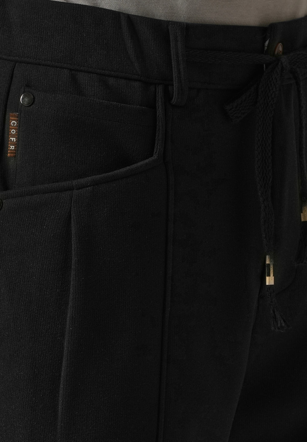 Black Corduroy Relaxed Fit Drawstring Pant