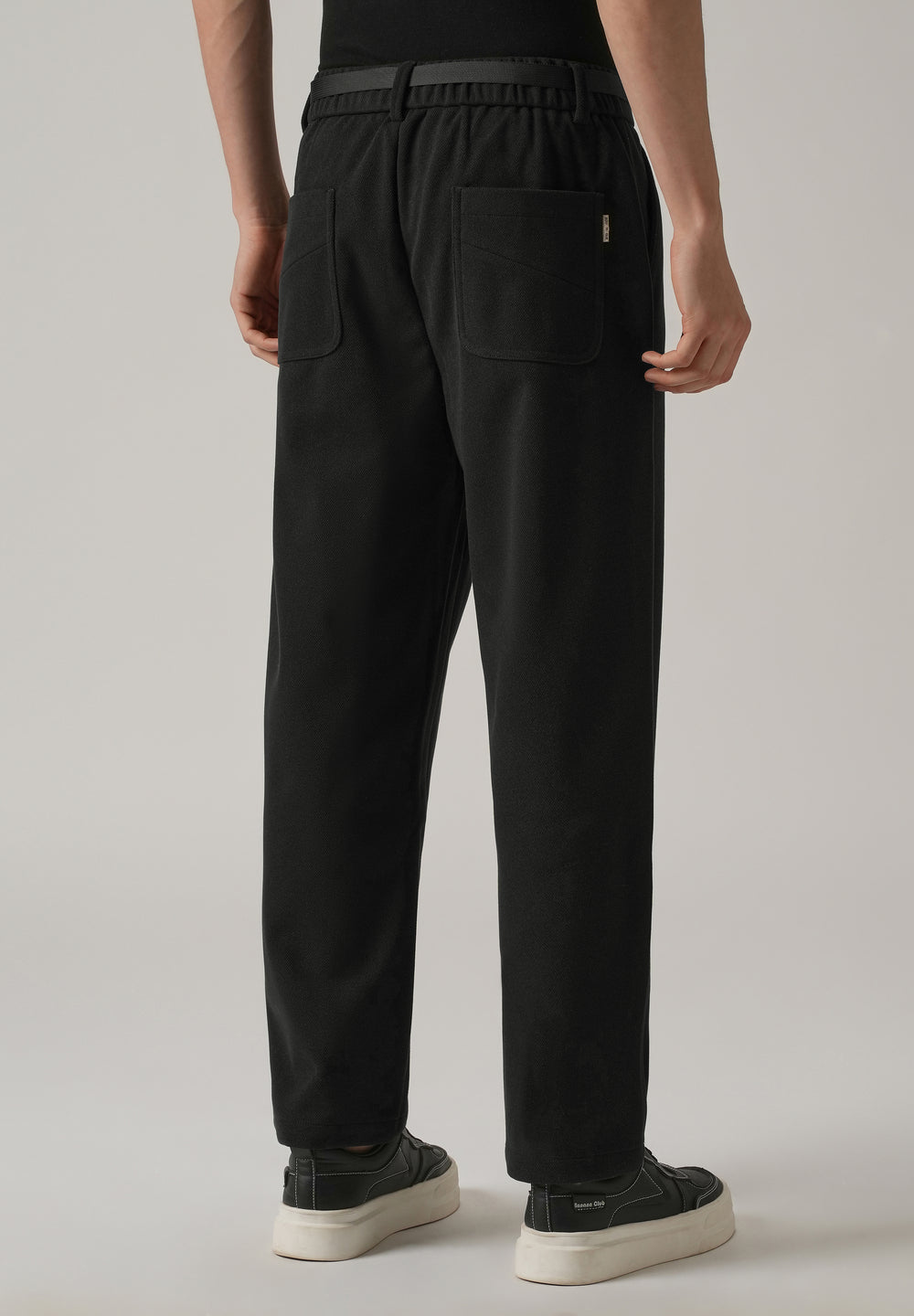 Black Relaxed Fit Textured Pleated Pant