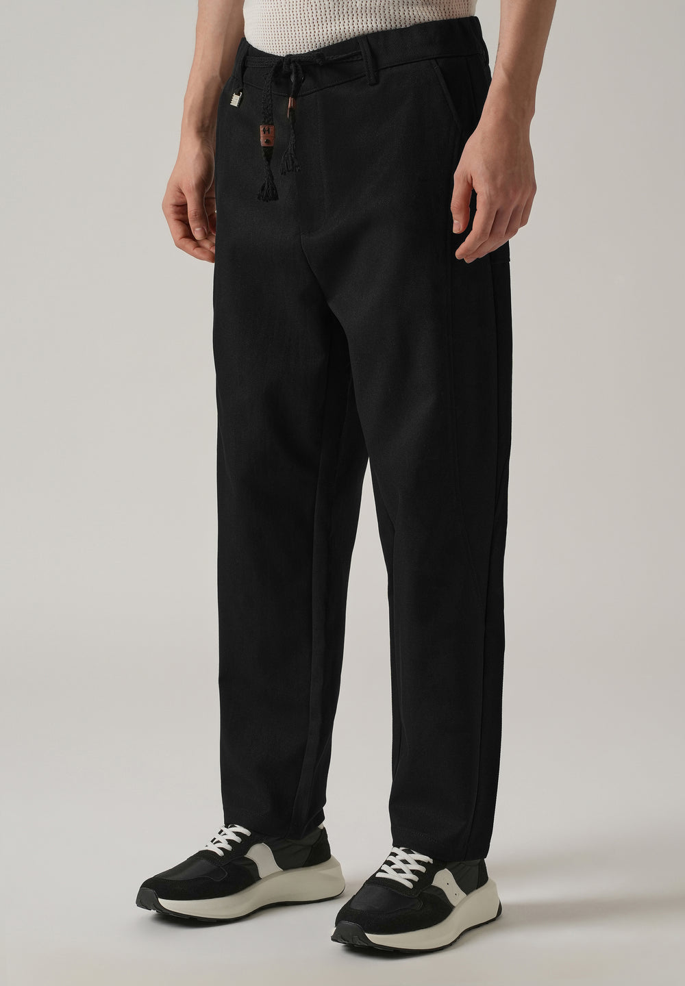Black Relaxed Fit Tie Waist Pant