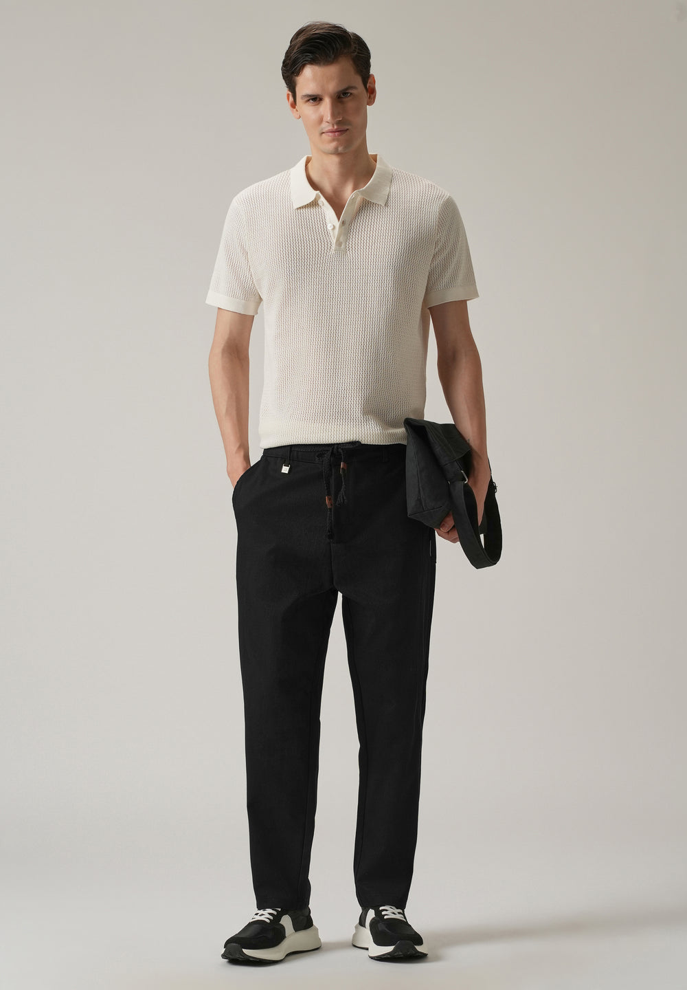 Black Relaxed Fit Tie Waist Pant