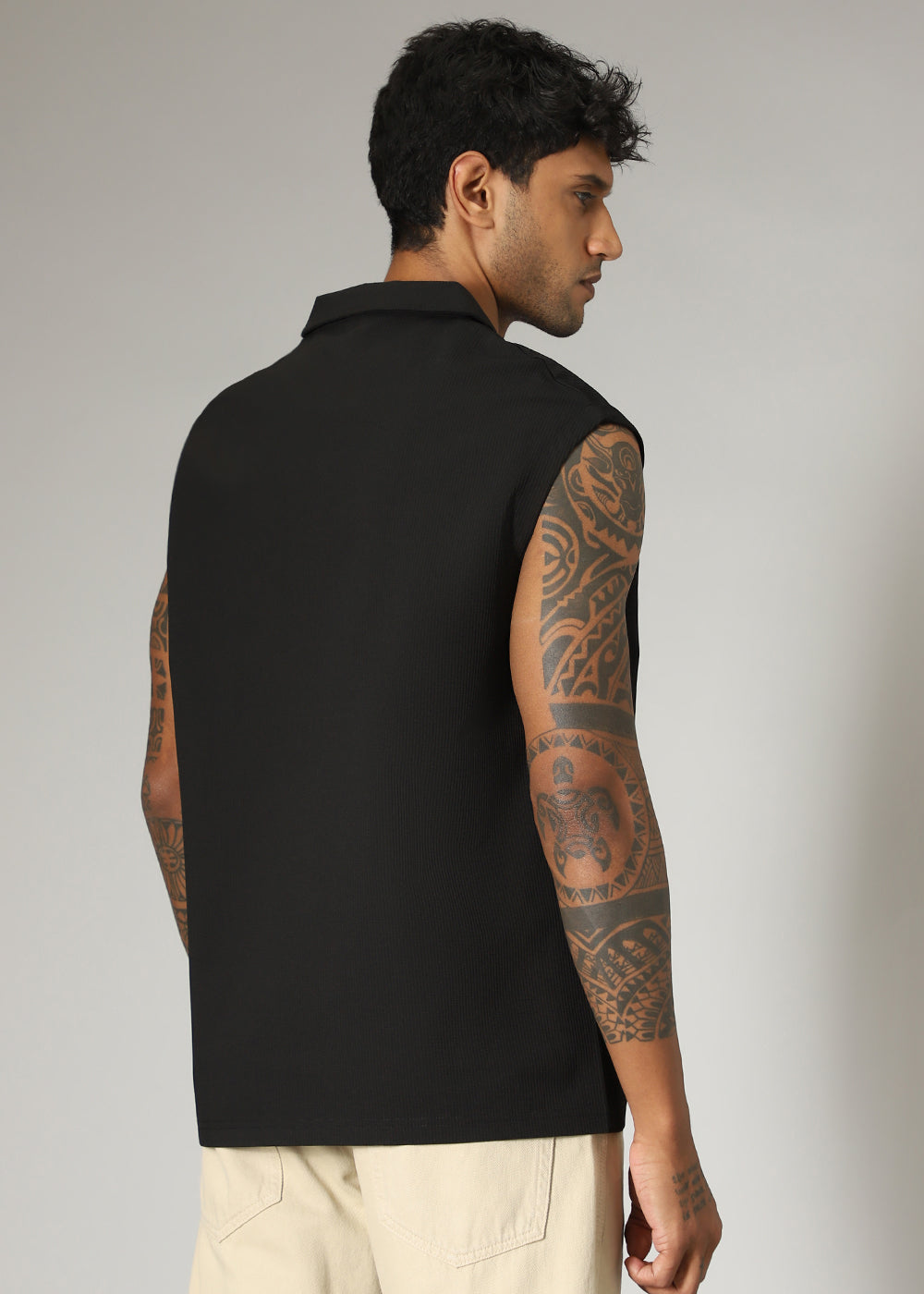 Black Ribbed Polo Tank