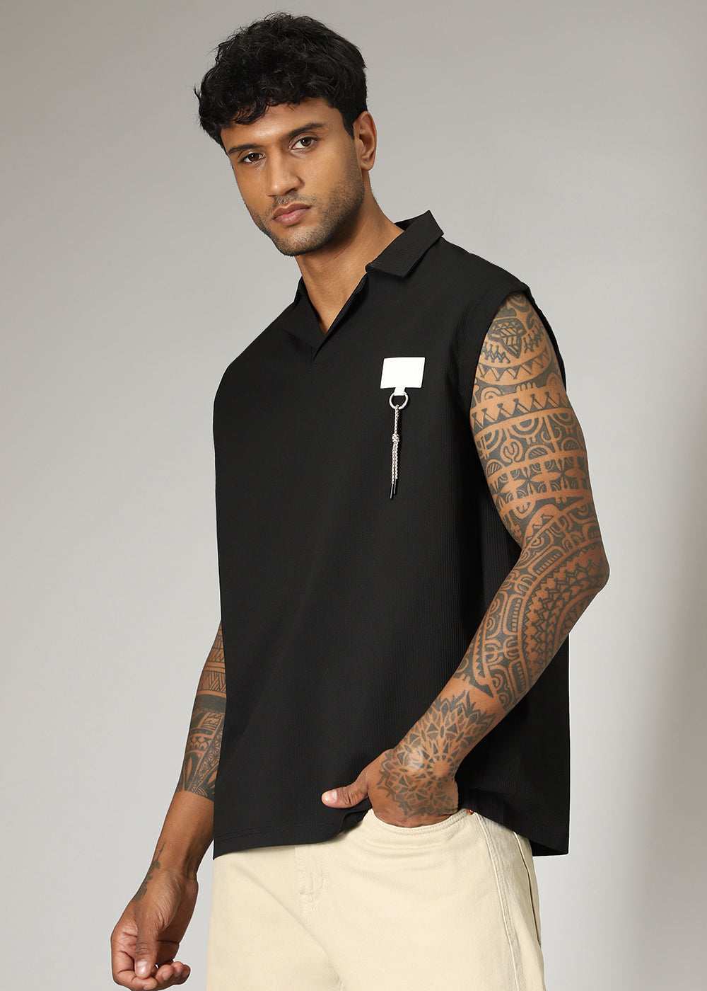 Black Ribbed Polo Tank