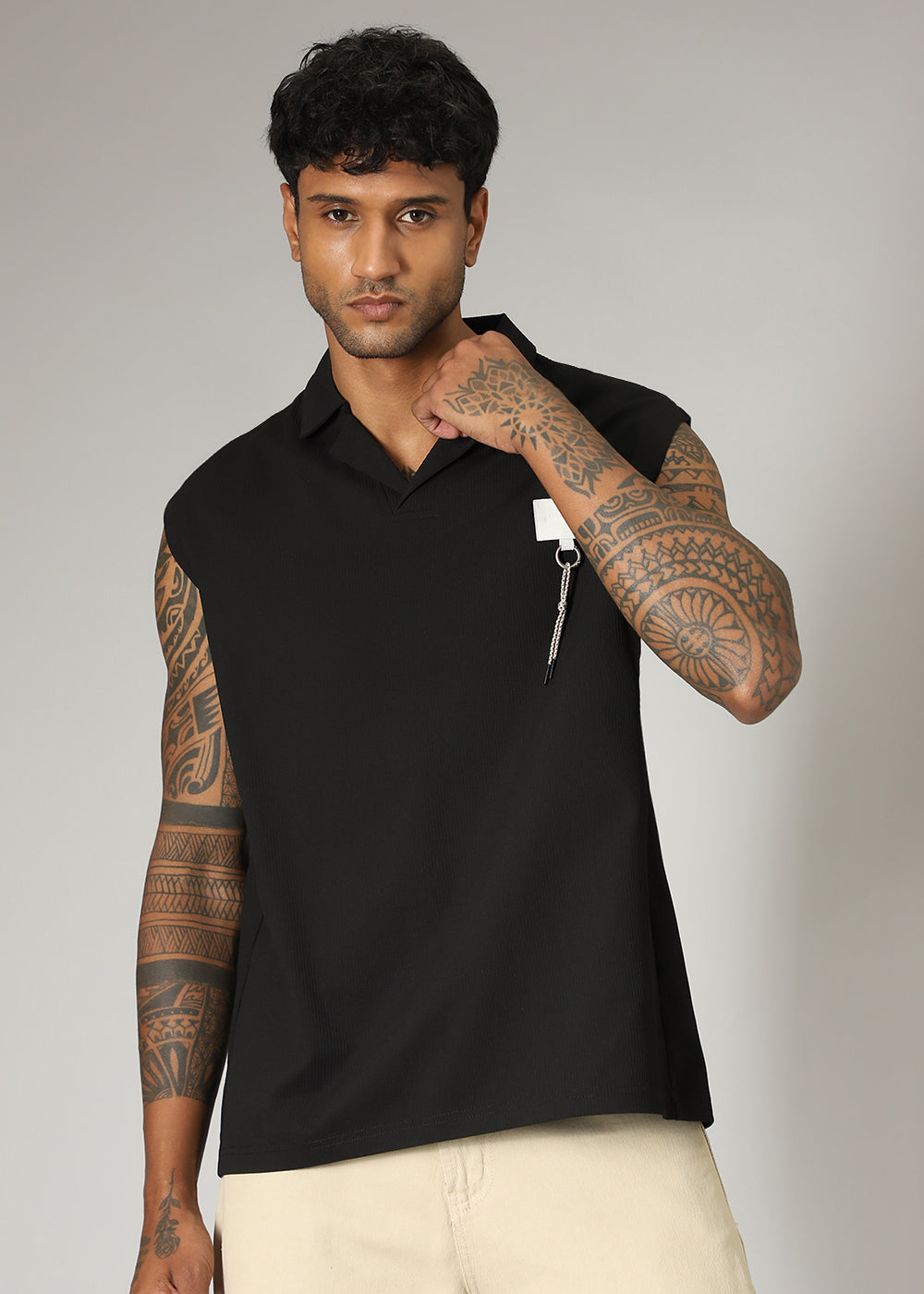 Black Ribbed Polo Tank