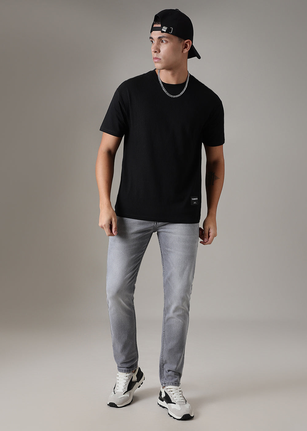 Black Ribbed Regular Fit T-shirt