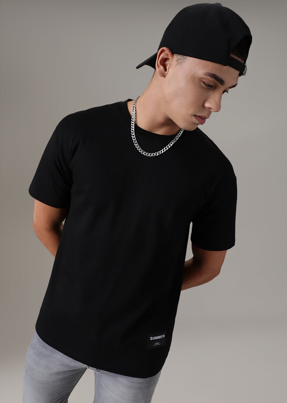 Black Ribbed Regular Fit T-shirt