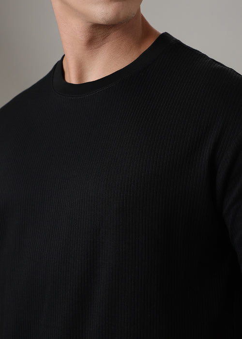 Black Ribbed Regular Fit T-shirt