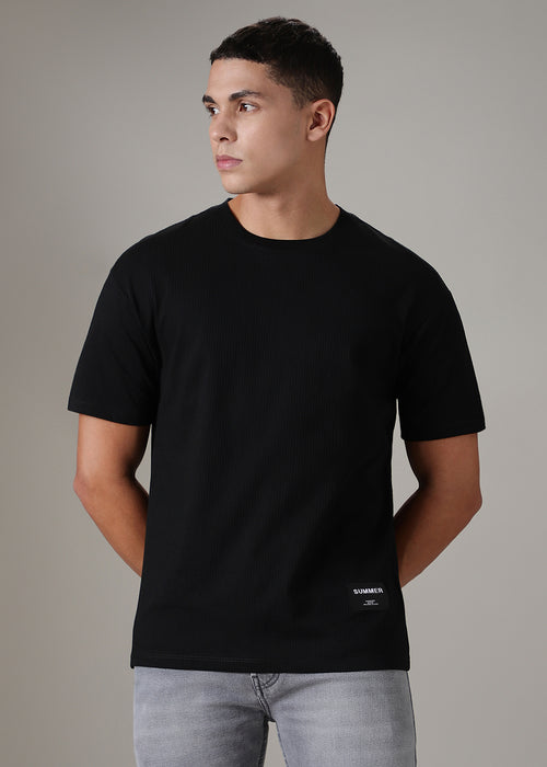 Black Ribbed Regular Fit T-shirt