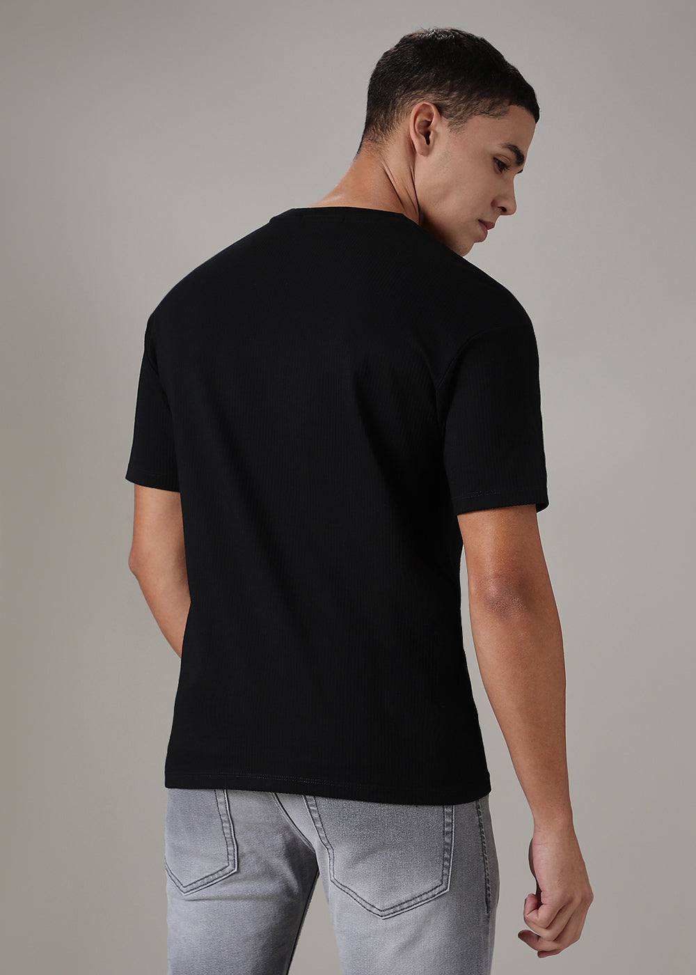 Black Ribbed Regular Fit T-shirt