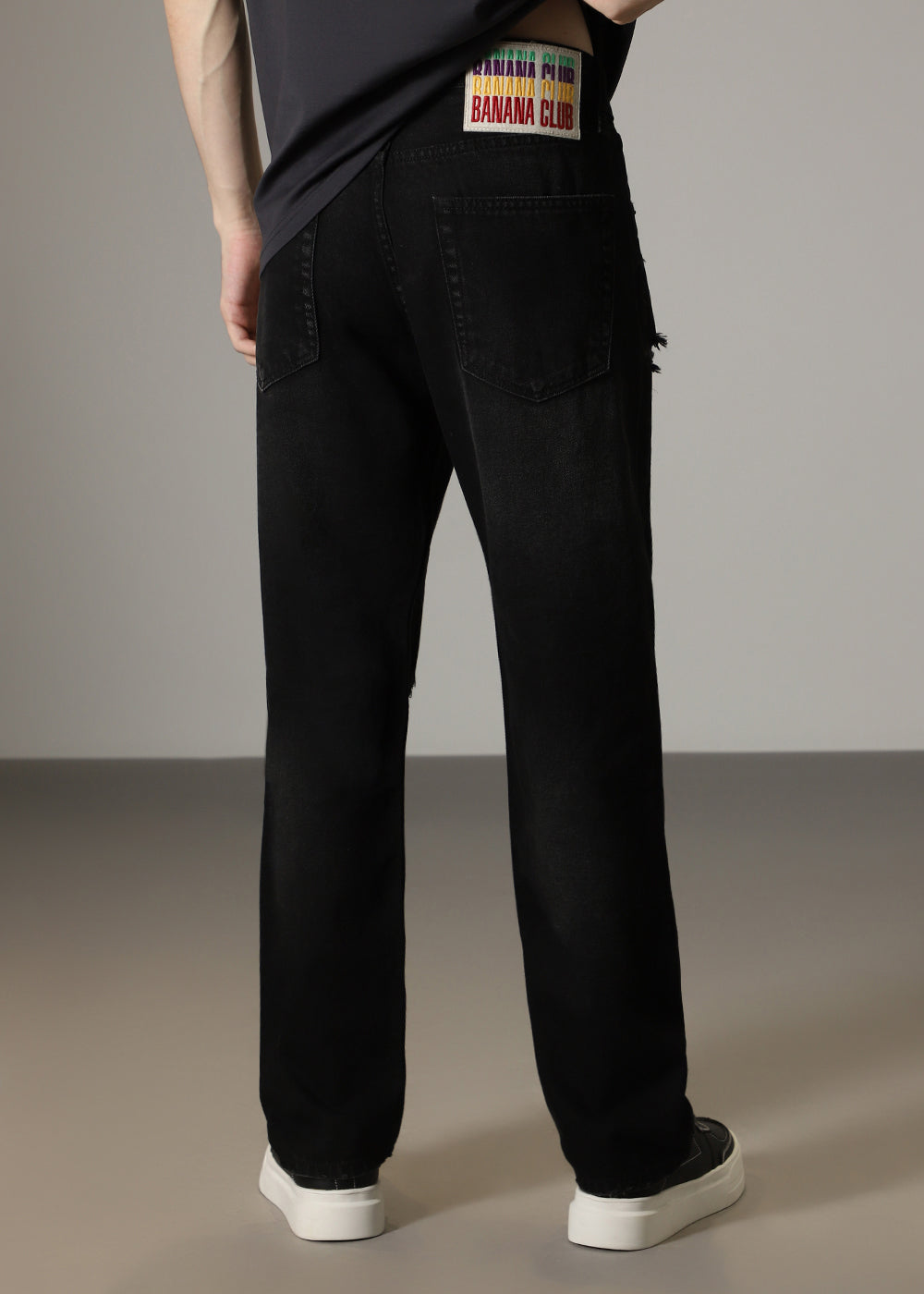 Black Ribbed Straight Fit Jeans