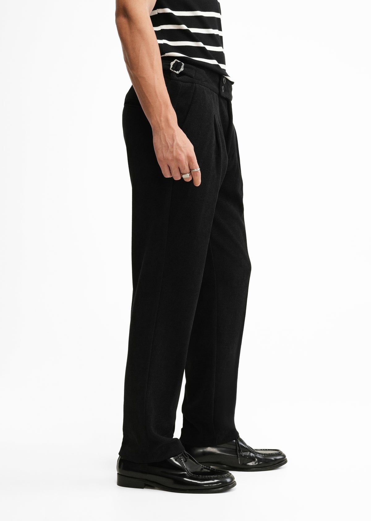 Black Ribbed Stretch Gurkha Pant