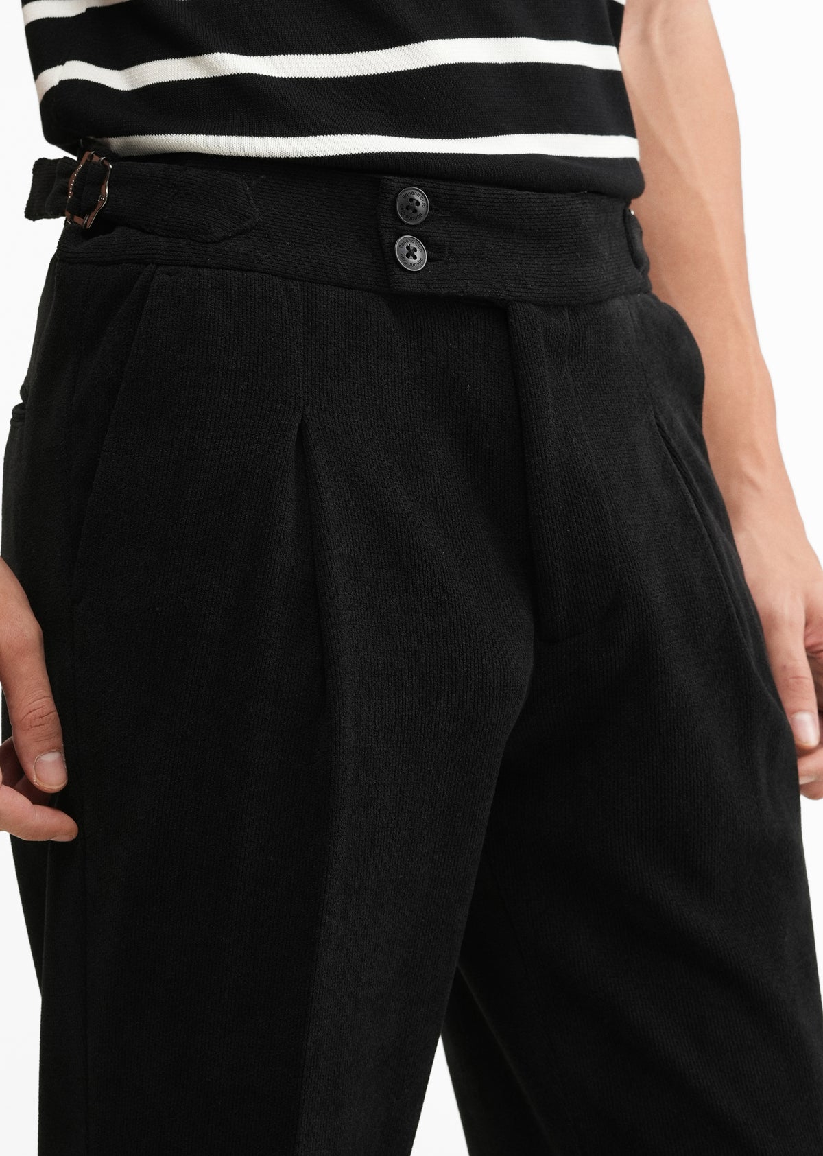 Black Ribbed Stretch Gurkha Pant