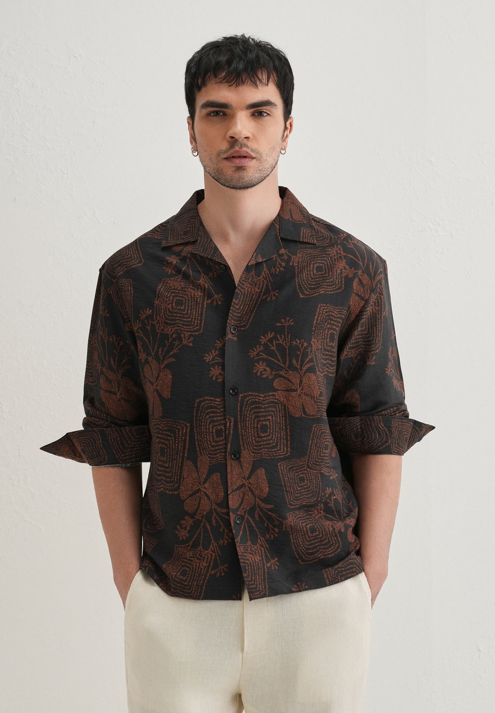 Black Rustic Square Motif Printed Shirt