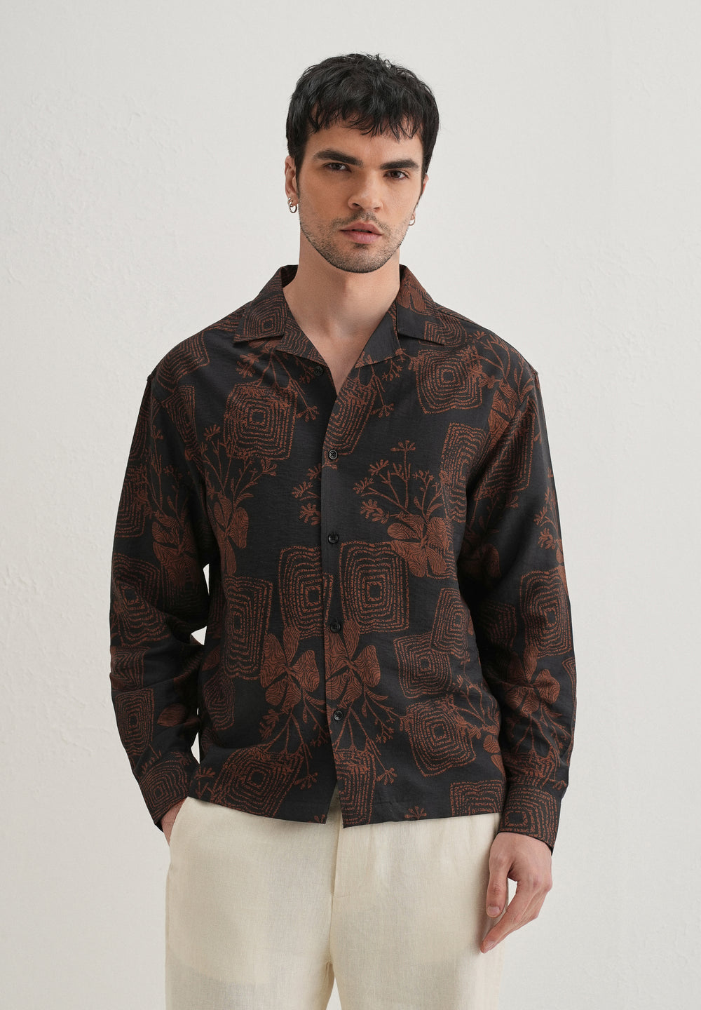 Black Rustic Square Motif Printed Shirt