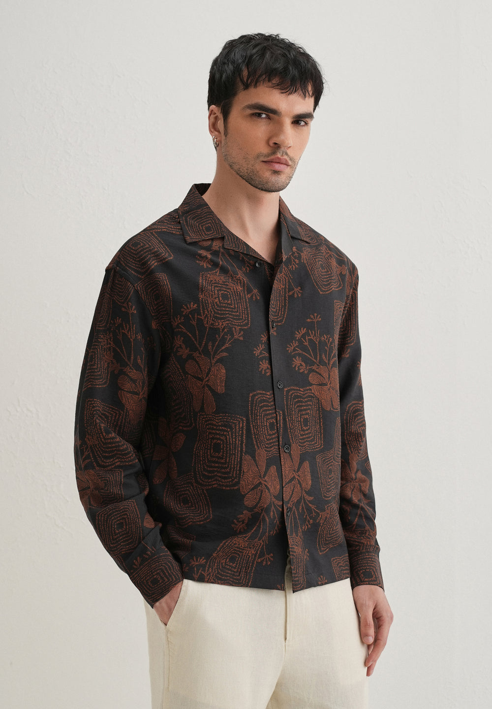 Black Rustic Square Motif Printed Shirt
